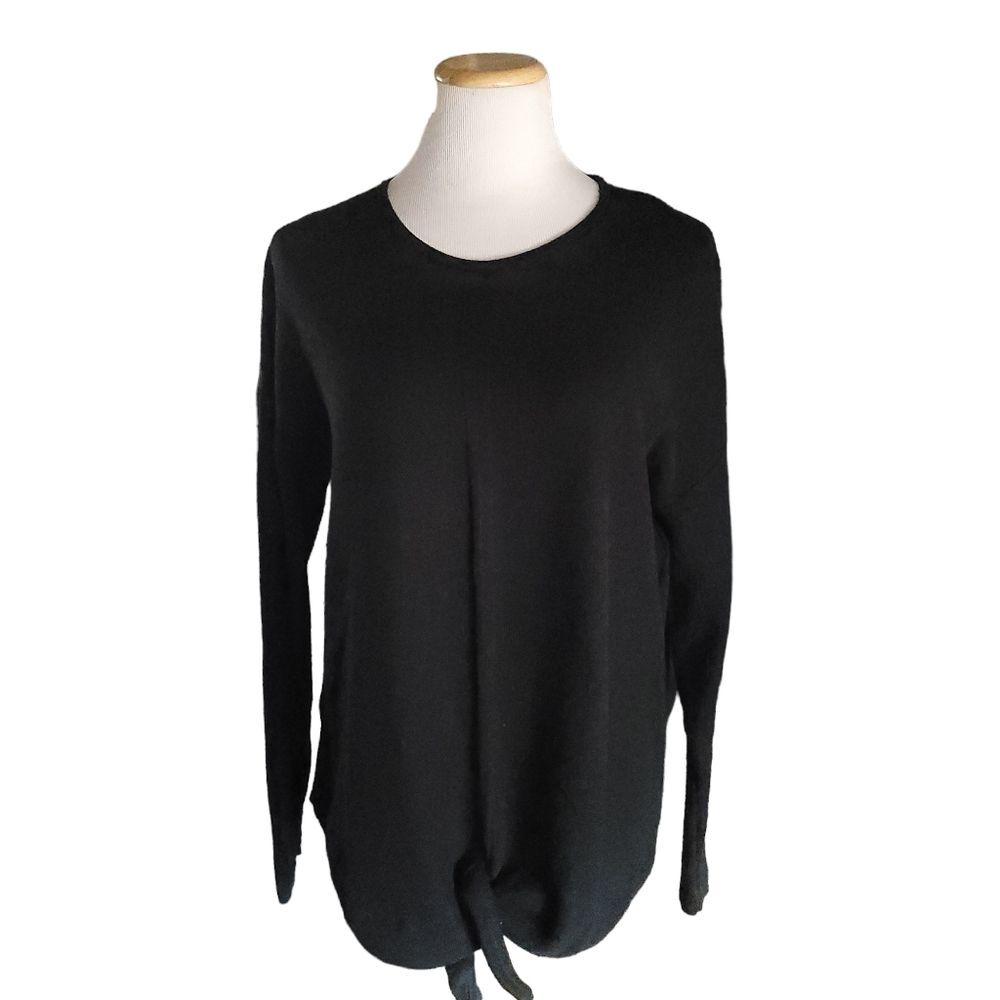 J JILL Black Textural Tie Front Knit Top Minimalist Women's Large